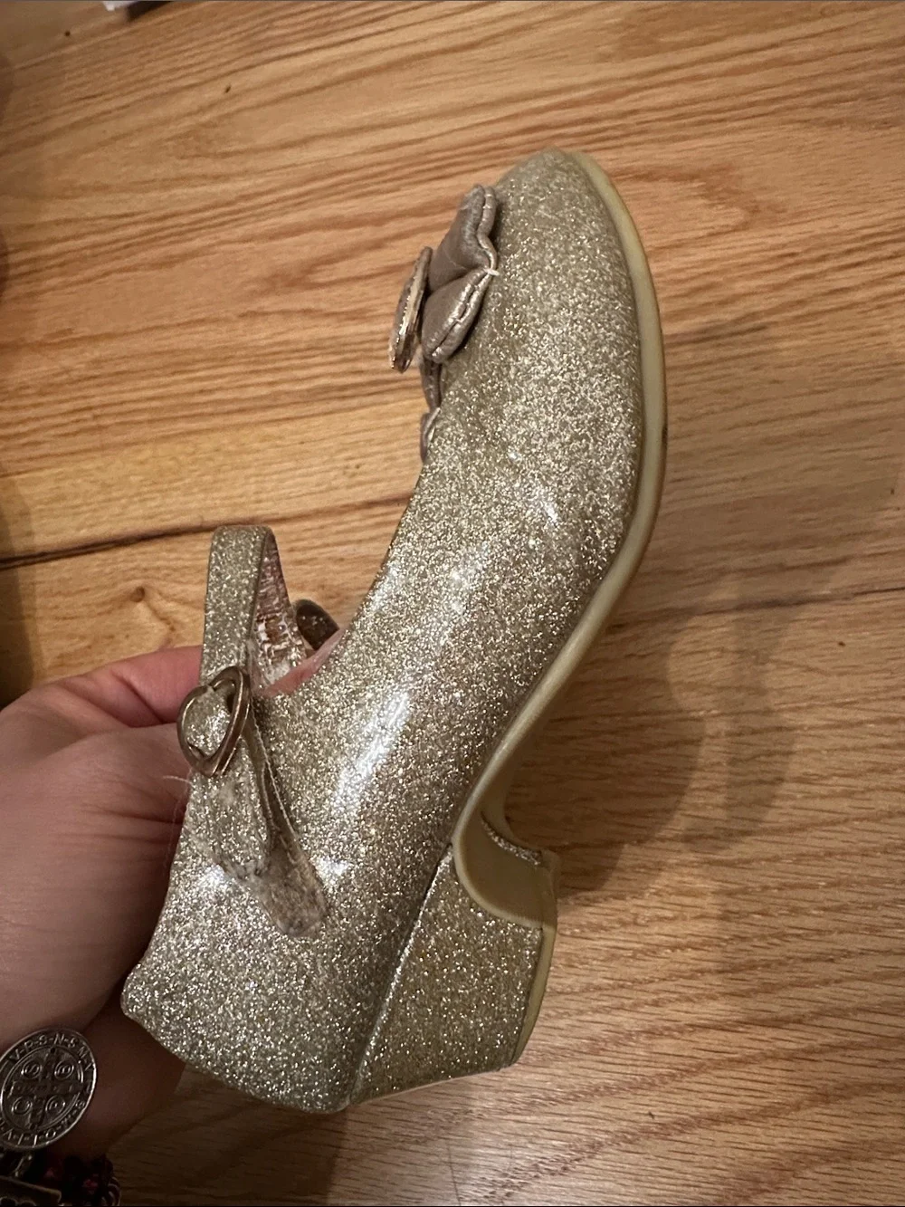 Disney Gold Glitter Princess Mary Jane Shoes with Heart Gem